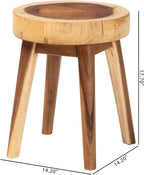 bali & pari Jia Suar Wood End Table - Handcrafted Side Table with Live Edge Round Top and Tapered Legs, Rustic Boho Accent Furniture for Living Room, Bedroom, or Patio