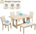 Harper & Bright Designs Modern 6-Piece Dining Table Set with Bench & 4 Upholstered Chairs, Light Oak Rectangular Kitchen Table for 6, U-Shaped Base, Farmhouse Rustic for Dining Room Living Room