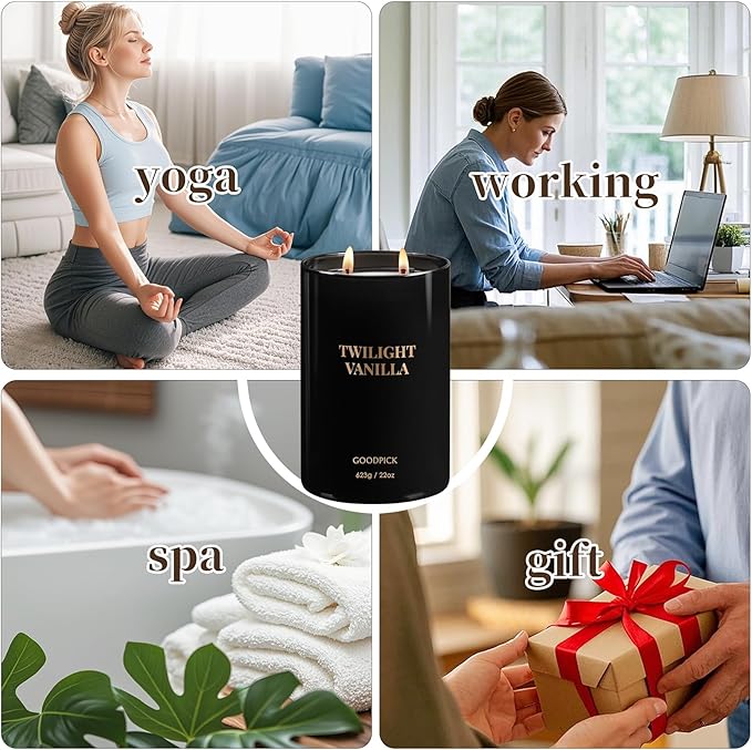 Goodpick Twilight Vanilla Scented Candles, Citrus & Floral Candles for Home, 22oz Soy Wax, 120hrs Creamy Vanilla, Relaxing Bedroom Gift