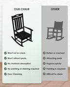 Outdoor Rocking Chair, All-Weather Resistant Poly Lumber Rocker Chair Outdoor, High Back Plastic Patio Rocking Chairs for Outside Porch Rocker Garden Lawn, Black