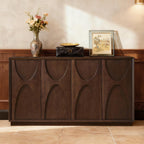 59" Sideboard Buffet Cabinet with Storage, Mid-Century Modern Sculpted Door Design Buffet Sideboard Accent Credenza with Adjustable Shelves for Living Room Kitchen Hallway (Walnut)