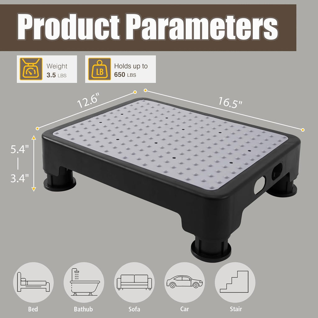 CHIKILLA Adjustable Step Stool for High Beds and Cars, 650lb Heavy Duty Bed Step for Elderly, Non-Slip Mobility Platform for Bathtub, Kitchen, SUV, 4 Height Levels 3.4-5.4" Portable Stair Assist, Gray