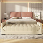 Modern Leather Bedroom Ottoman Bench,Upholstered End of Bed Modern Entryway Shoe with Armrests and Storage Pockets,Living Room Dinning Entryway(White,1.8m)