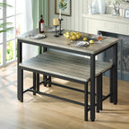 Tatub Dining Table Set for 4, 3-Piece Kitchen Table with 2 Benches, Space-Saving Dining Room Set for Breakfast Nook and Small Spaces, Grey | Kitchen Table and Chair Set，Dining Table with Chair, Space-Saving Dining Room Set for Breakfast Nook, Apartment