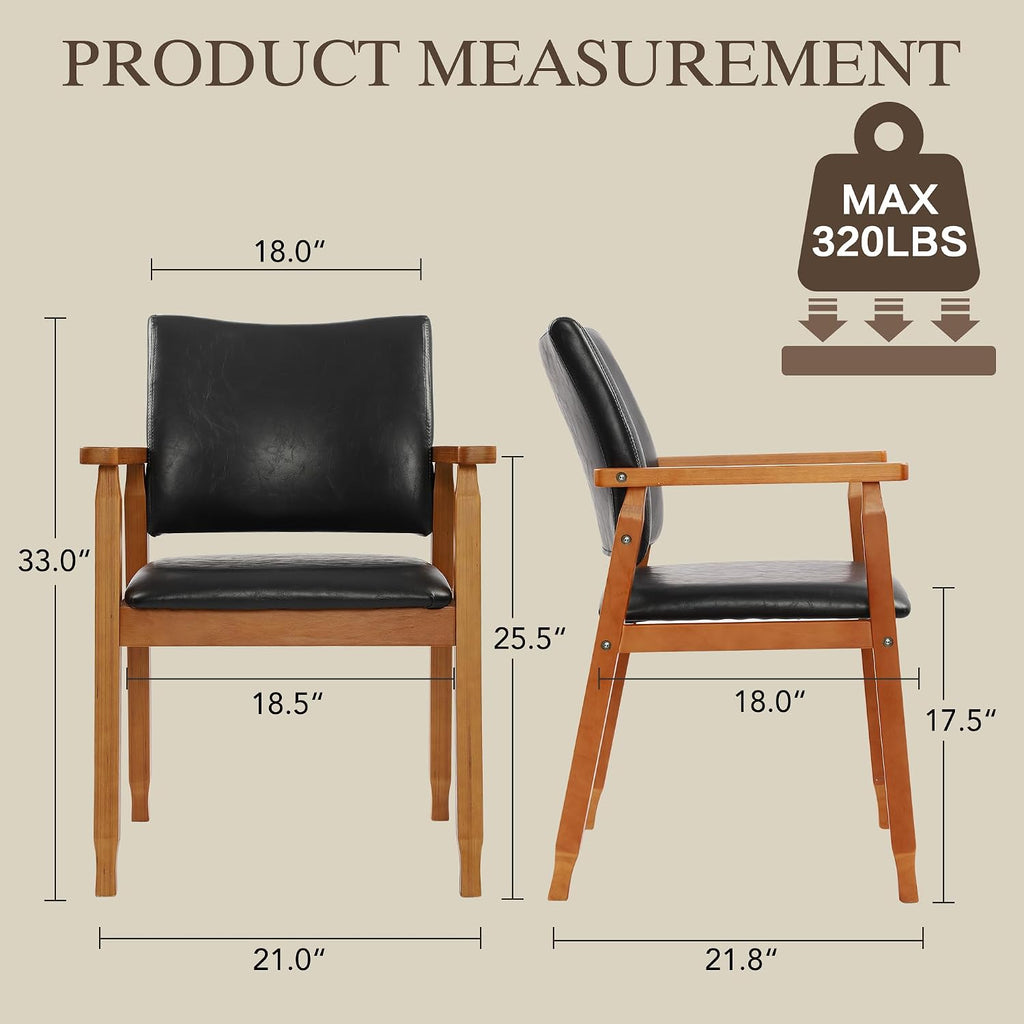 GOTMINSI Mid-Century Modern PU Leather Dining Chair with Arms, Solid Wood Frame, 320 lbs Weight Capacity, Upholstered Accent Chair for Kitchen Dining Room Living Room (Black,1pcs)