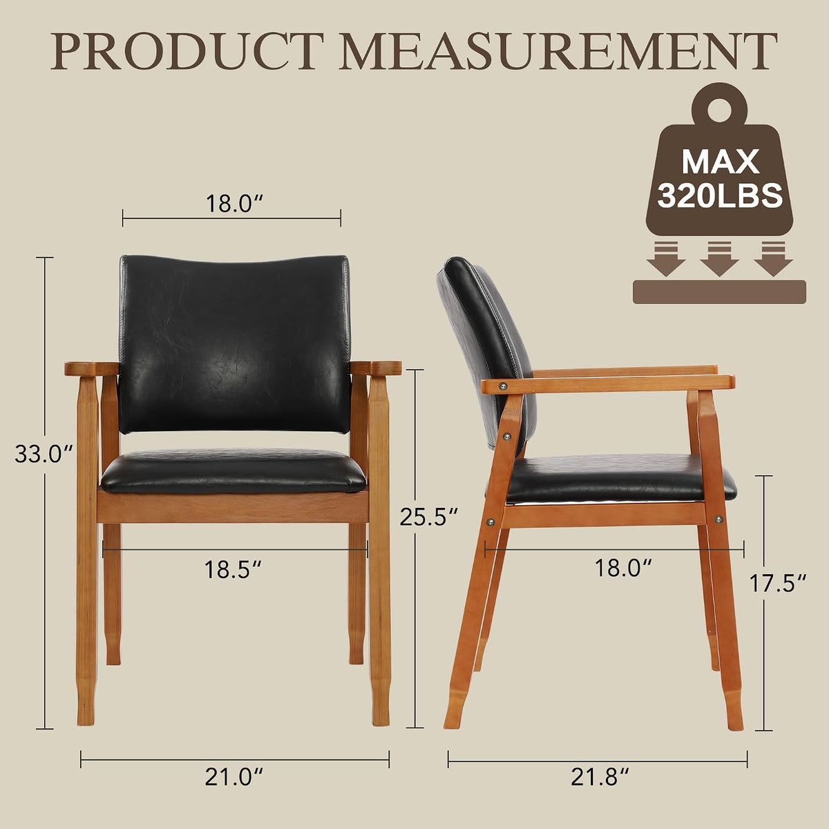 GOTMINSI Mid-Century Modern PU Leather Dining Chair with Arms, Solid Wood Frame, 320 lbs Weight Capacity, Upholstered Accent Chair for Kitchen Dining Room Living Room (Black,1pcs)