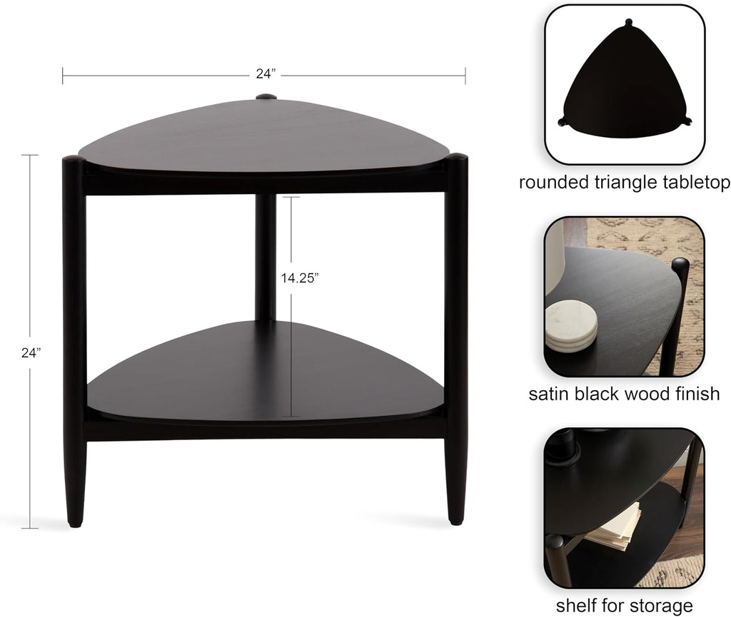 Kate and Laurel Knowlton Modern Tiered Triangle Side Table, 24 x 24 x 24, Black, Transitional Two-Tier Triangular Living Room End Table with Storage for Use as Indoor Plant Stand