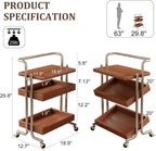 CycleCrew Solid Wood Rolling End Table Cart with Adjustable Storage - 3-Tier Stainless Steel Fame Side Table on Wheels Narrow Bedside Storage Table Small Bar Serving Cart for Living Room