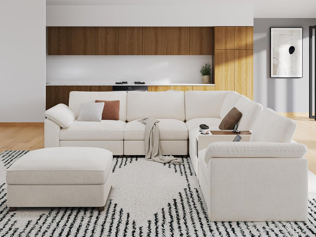 EASE MOOSE L Shape Sectional Modular Sofa,Oversized Modular Cloud Sofa | Modern Comfy white Modular Couch deep set sofa