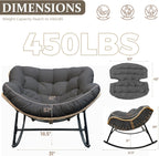 FINCATI Indoor Outdoor Papasan Rocking Chair, Large Rocking Lounge Chair