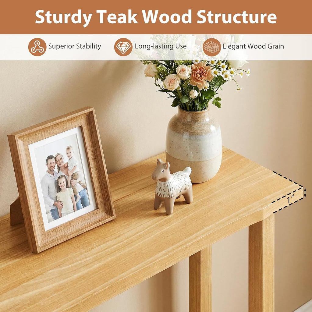 GIANTEX 47" Solid Wood Console Table, 2-Tier Narrow Entryway Table | Rustic Foyer Table w/ Teak Wood Frame and Storage Shelf, Farmhouse Sofa Table Behind Couch for Living Room (47" x 12" x 32")