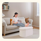 PINPLUS Storage Ottoman Bench Tufted Oval with Storage for Living Room Boulce Foot Rest, Velvet Foot Rest 30"x15"x15" White