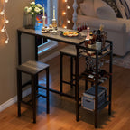 Weehom Bar Table and Chairs Set for Small Kitchens and Apartments - Space-Saving Dining Table Set for 2, 3 Storage Shelves with Bulit-in Wine Rack, Dining Room Breakfast Nook Table Set, Gray