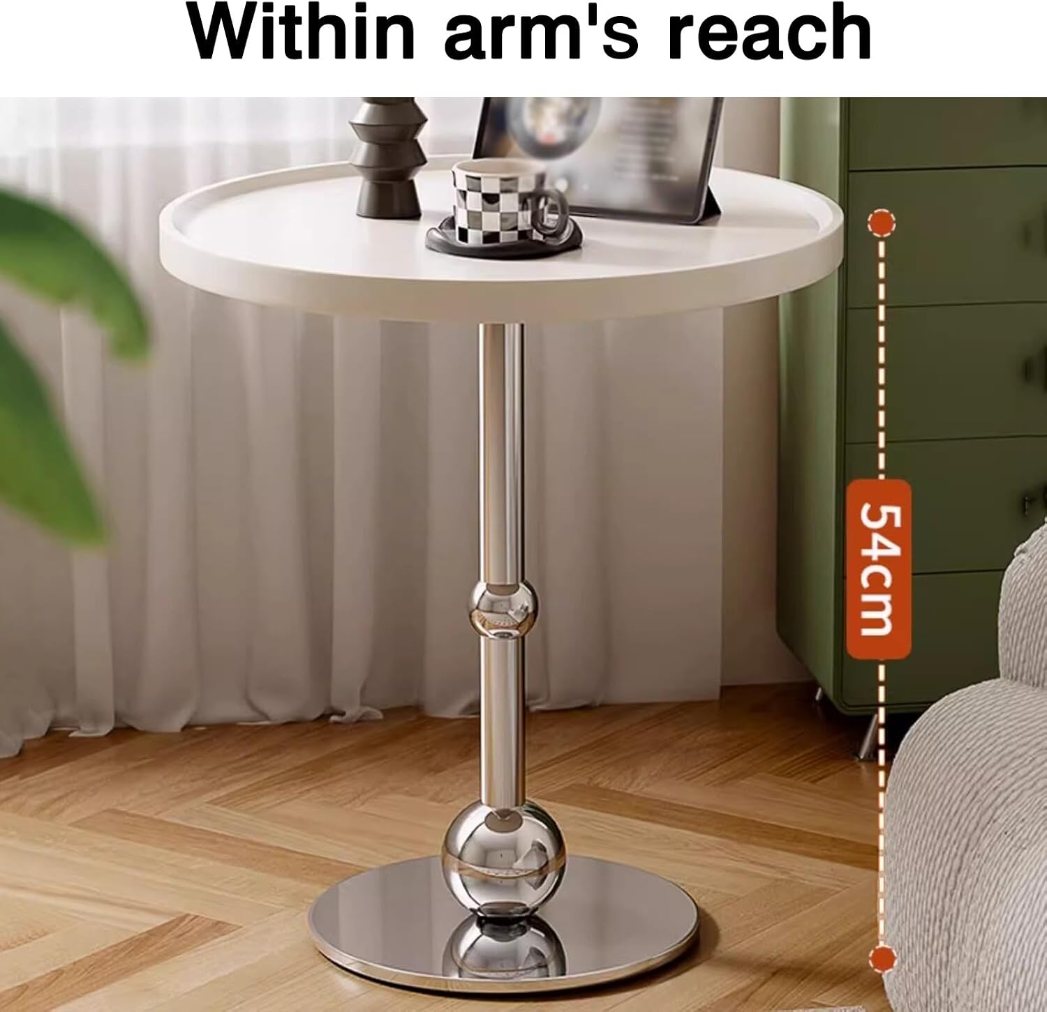 Bedside Table; Glass Coffee Table/Side Table with Stainless Steel Base—Suitable for Living Room or Balcony