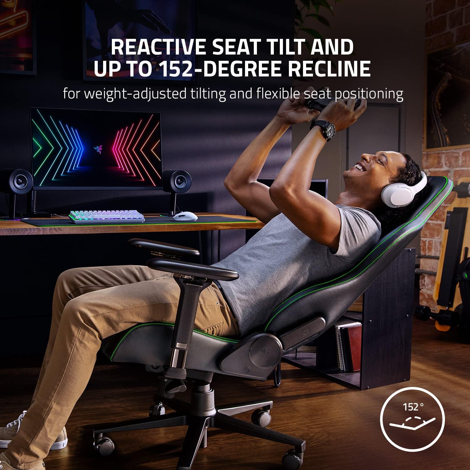 Razer Enki Gaming Chair, Built-in Lumbar Arch, All-Day Comfort, Black | Optimized Cushion Density, Dual-Textured, Eco-Friendly Synthetic Leather, Adjustable 152-degree Recline