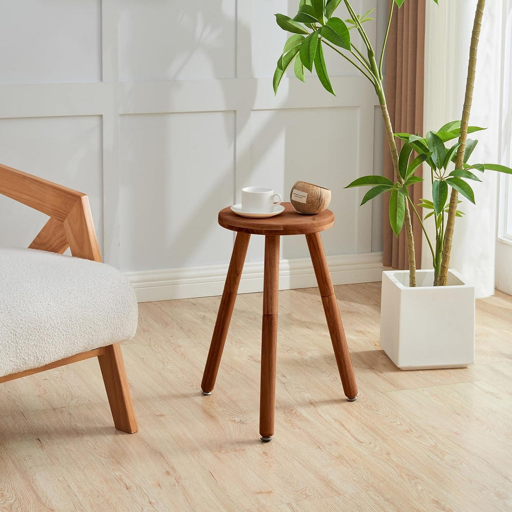 Small Round Side Table Adjustable Height Solid Wood Drink Table Indoor Tall Plant Stand Multi-Use Accent Stool-11‘’D × 20“H (Walnut)