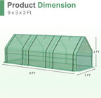 Aoodor 9 x 3 x 3 ft Mini Greenhouse with 3 Zipper Doors, Water-Resistant, UV-Protected for Flowers, Vegetables, and Herbs, Green