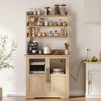 IDEALHOUSE Bakers Rack with Storage Cabinet, Microwave Stand with Power Outlets, Farmhouse Bakers Rack with Thick Table Top, Small Kitchen Bakers Rack for Kitchen,Dining Room,Peer Wood