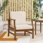 Weatherproof Acacia Wood Outdoor Arm Chair with Beige Cushions, Indoor & Patio Single Comfort Lounge Chair for Porch Garden Backyard (Cream + Acacia Wood)