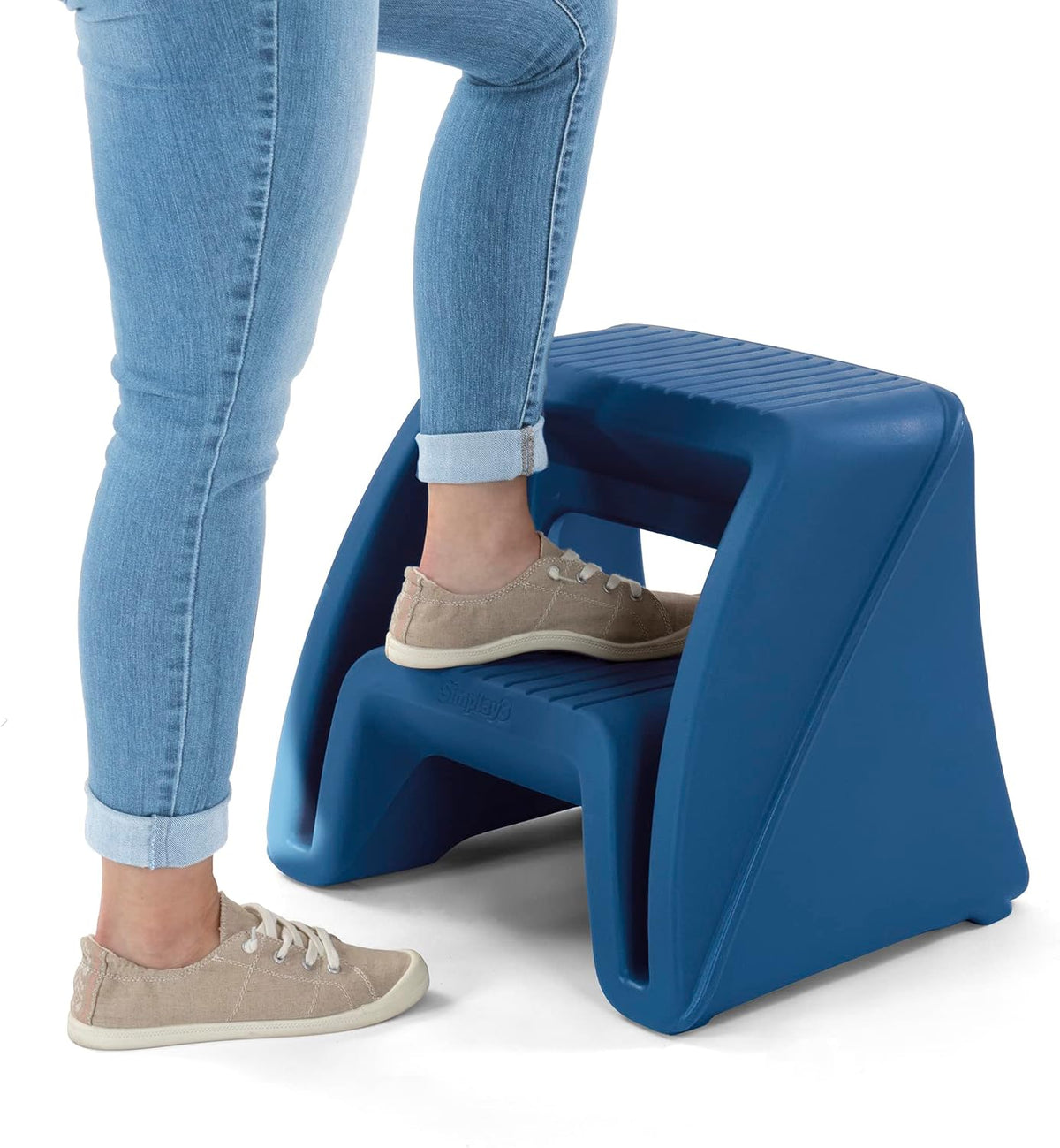 Simplay3 Handy Home Step Stool Plastic Two-Step Stool Seat - Indoor or Outdoor - 15.5" x 19" x 16" - Blue, Made in USA