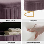 51" Velvet Storage Ottoman Bench End of Bed for Bedroom Entryway Purple | Velvet Large Storage Solid Wood with Metal Leg 300 lbs Weight