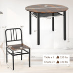 GOFLAME 5-Piece Round Dining Table Set for 4, Space-Saving Kitchen Table and Chairs Set with Storage Shelf, Industrial Wooden Dinette Set for Dining Room, Living Room, Breakfast Nook, Rustic Brown