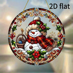 7.87inch Christmas Sun Catcher for Window Hanging with Snowman Designs Round Acrylic Hanging Suncatcher for Garden Decor ，Wall Home, Kitchen, Housewarming Women Neighbor Winter Xmas Decor Gifts