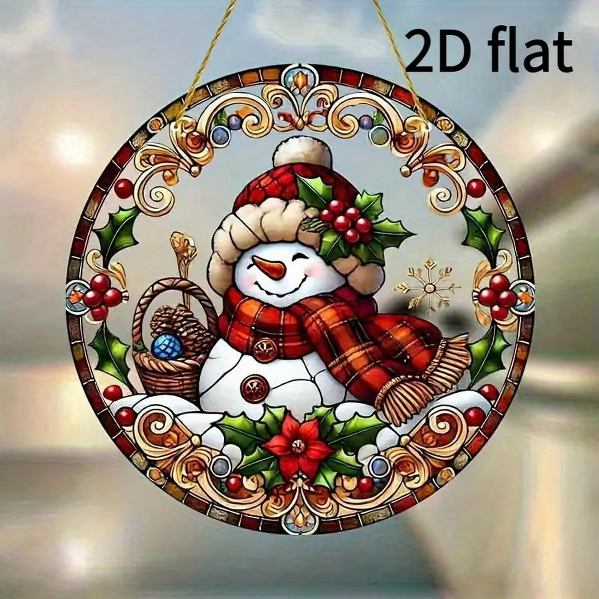 7.87inch Christmas Sun Catcher for Window Hanging with Snowman Designs Round Acrylic Hanging Suncatcher for Garden Decor ，Wall Home, Kitchen, Housewarming Women Neighbor Winter Xmas Decor Gifts