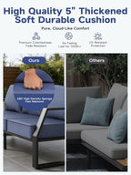 Oversized Outdoor Modern Patio Sofa for 3, 5" Thick Cushions, Deep Seat & Wide Armrests, Comfortable Aluminum All-Weather Rustproof UV-Resistant Frame for Garden, Backyard, Porch