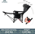 Portable Reclining Camping/Lounge Chair for Outdoor (1, Black) | Soft Cushion, 4-Position Backrest, Removable Footrest, Cup Holder & Versatile Carry Bag
