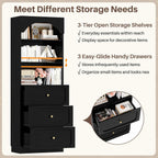 Cyclysio 80" Kitchen Pantry Cabinet with 6 Drawers, Wide Arched Kitchen Storage Cabinets with 6-Tier Open Shelves, Wood Floor Cupboard with Seamless Fit Wall for Living Room, Kitchen, Bathroom