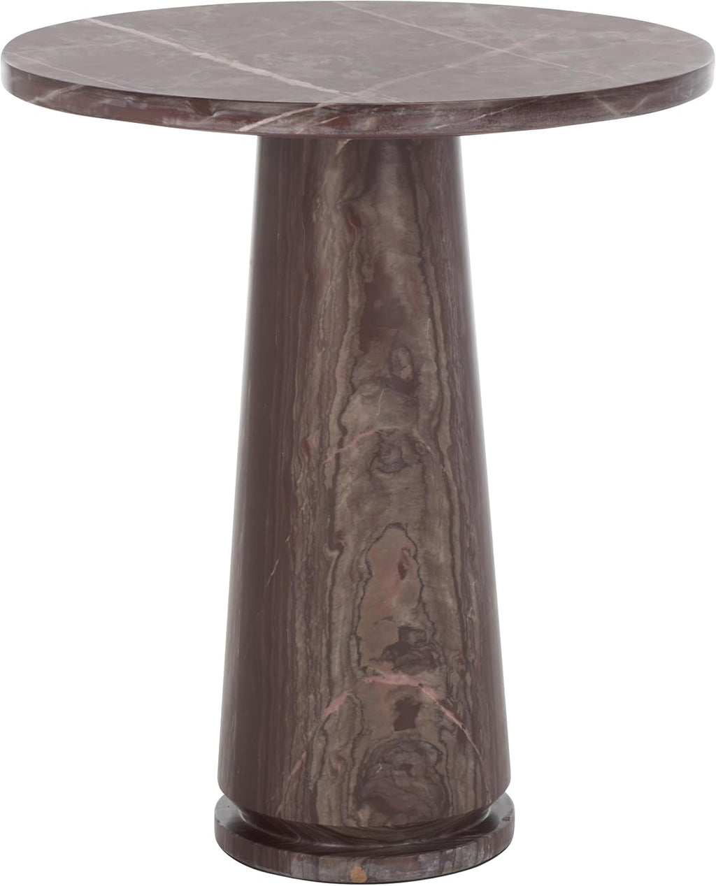 SAFAVIEH Furniture - Valentia Tall Marble Accent Table - Maroon - Marble Top - Glam Stone Pedestal Design - Ideal for Living Room, Entryway, Dining Room, 20.5" W x 20.5" D x 23.5" H (SFV9703E)