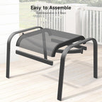 ONBRILL Outdoor Ottoman Set of 2, All Weather Outdoor Foot Stool with Supportive Textliene and Metal Frame, Stackable Oversized Outdoor Foot Rest for Furniture Patio Garden Pool, Grey
