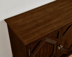 LKTART 65" Mid Century Sideboard Buffet Cabinet with Solid Wood Legs,Accent Storage Cabinet Credenza with 4 Doors for Living Room,Entryway,Kitchen(Walnut)