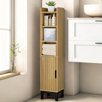 FerniTry Narrow Bathroom Storage Cabinet, Corner Toilet Paper Floor Cabinet 5 Tiers with Door and Shelves,Bathroom Organizer with Adjustable Shelf, for Small Spaces (Oak)