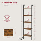 Tajsoon 5 Tier Ladder Bookshelf with Light, Wall Ladder Shelf Rustic Brown