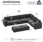 Ihanherry 146" Oversized Modular Sectional Sofa, Modern V Shaped Cloud Couch with 2 Storage Ottoman, 8-Seat Comfy Chenille Deep Seat Sofa with 2 Pillows for Living Room, Grey
