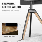 FITUEYES Corner TV Stand for 32-65 Inch TV with Height Adjustable, Oak | Tripod Easel TV Stand with Swivel, Modern Floor Mount for Bedroom Living Room, Made of beech wood, Picasso Series