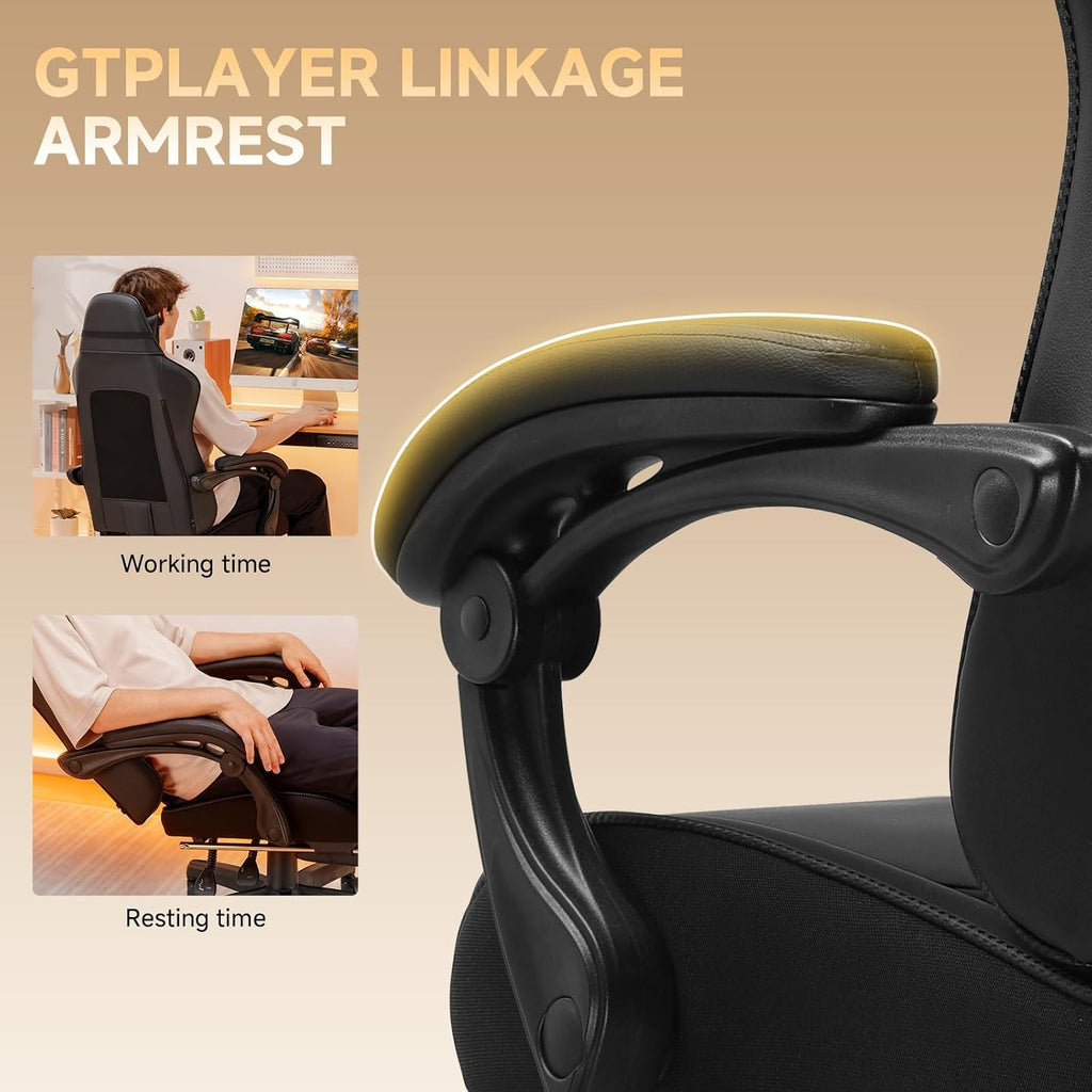 GTPLAYER Gaming Chair, High Back Leather Computer Gaming Chair with Footrest, Ergonomic Height Adjustable Office Chair with Removable Cover and Lumbar Support for Gaming & Work,Black
