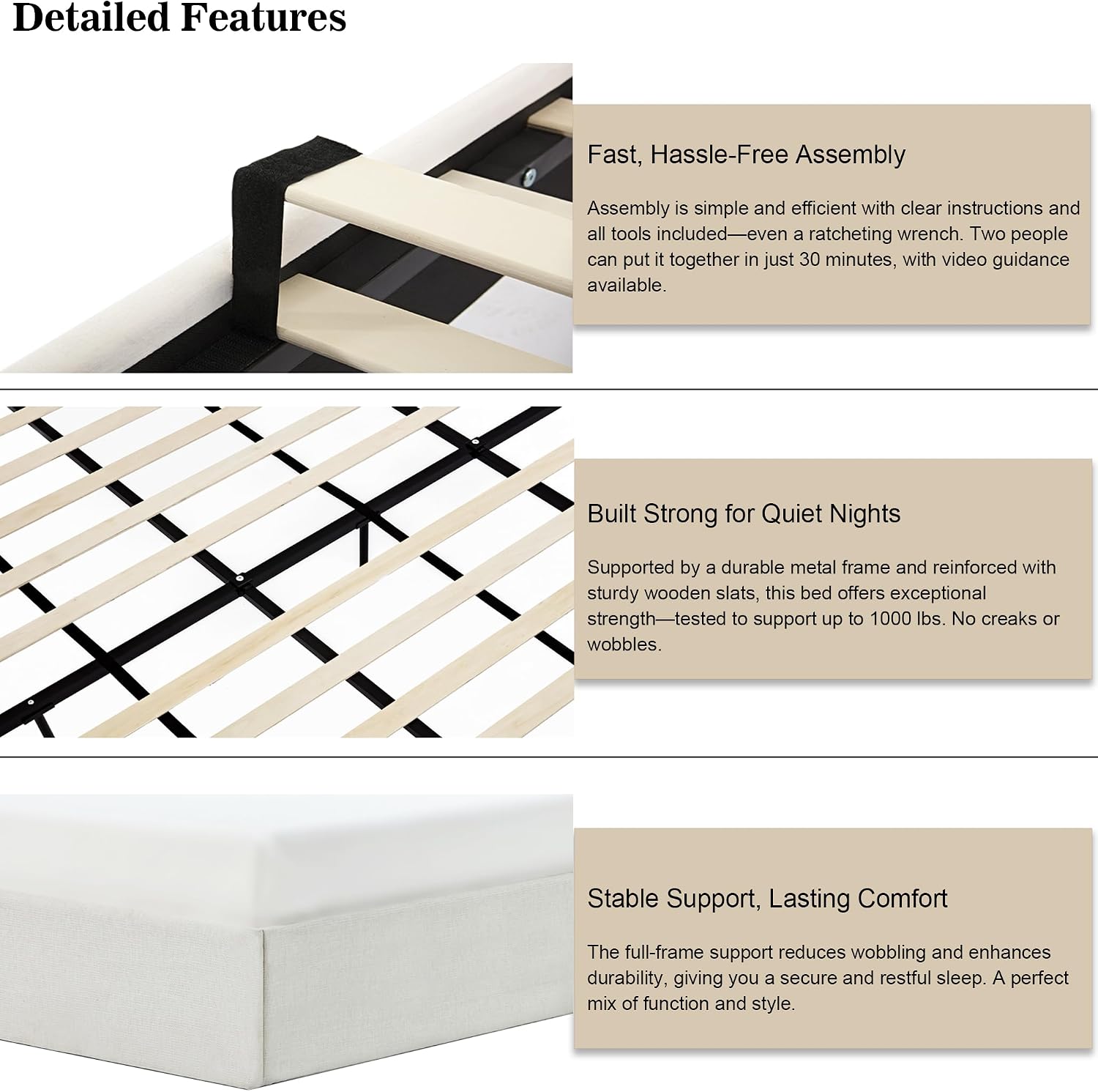 54" Majestic Extra-Tall Wingback Bed Frame Queen - Premium Textured Ivory Canvas Chenille Upholstered Platform Bed, 1000lbs Capacity, No Box Spring Needed (Queen U.S. Standard)