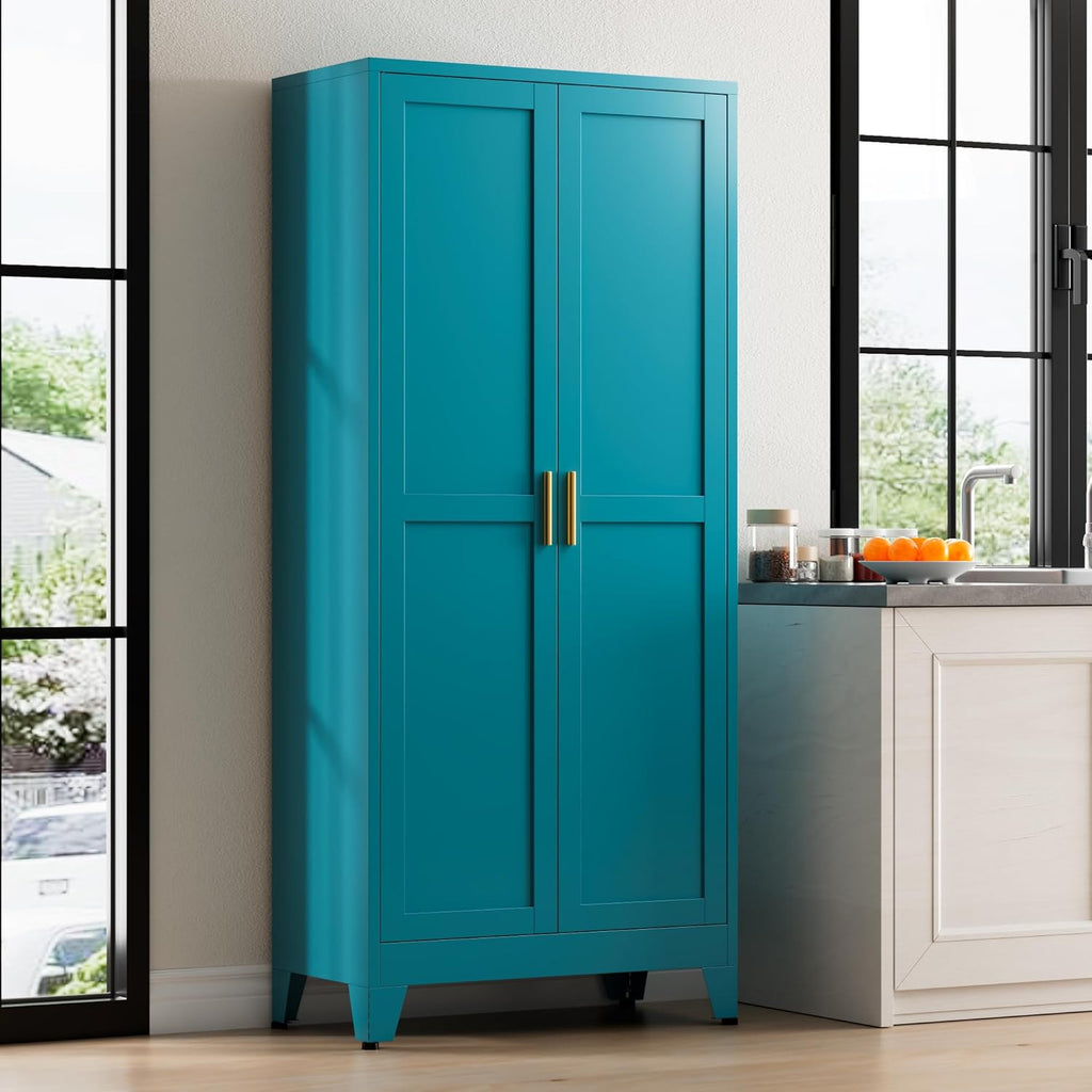 71” Tall Metal Kitchen Pantry Cabinet, Kitchen Storage Cabinets, Steel Cupboard with 2Doors and 4 Adjustable Shelves for Dining Room, Bathroom, Living Room