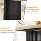 Garvee Modern Dining Table for 6-8, 71" Rectangular Farmhouse Kitchen Table with 3.6"×22.9" Black Fluted Wave Metal Legs & Wooden Top, Large Dining Table for Home Office, Dining, Natural