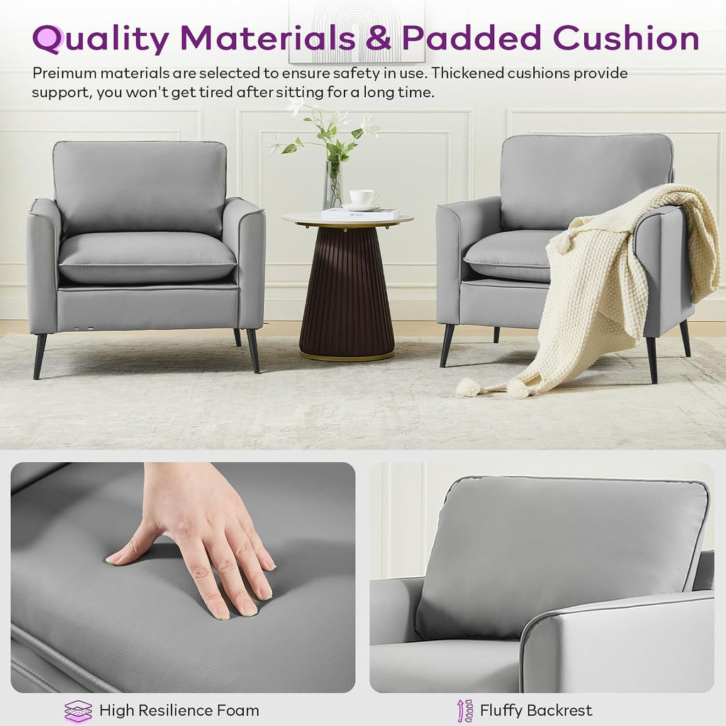Faux Leather Accent Chair, Office Armchairs with Metal Legs (Grey, 1)