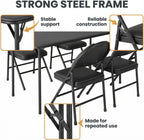IDEALHOUSE 5 Piece Protable Folding Card Table and Chairs Set, Black | Foldable PU Upholstered Table and Chairs Set of 5, Metal Frame, for Dining Room, Living Room, Office, Camping