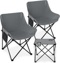 Leonyo Camping Chairs for Adults, 2 Pack Folding Lawn Chair & Table, Grey | Oversized & Portable Beach Chair for Outdoor Sports, Fishing, Rv Travel, Picnic