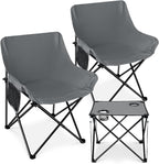 Leonyo Camping Chairs for Adults, 2 Pack Folding Lawn Chair & Table, Grey | Oversized & Portable Beach Chair for Outdoor Sports, Fishing, Rv Travel, Picnic