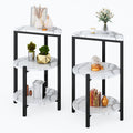 White and Black End Tables Set of 2, Round Marble Nightstand Set of 2 for Bedroom 3-Tier Marble Side Table Small Coffe Table with Metal Legs,Modern Sofa Table Accent Table for Living Room