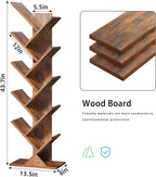 SHEEPAM 10 Tier Tree Book Shelf, Floor Standing Wood Bookshelf for Narrow Space, Storage Organizer Bookshelves for Books/CDs/Magazine, Bookcase with Shelves for Home Office, Living Room - Brown