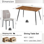 Dining Table Set for 4, Rectangle Dining Room Table Set for Small Spaces, Wood Kitchen Table and Chairs Set, Upholstered Table Chair Set, Light Brown