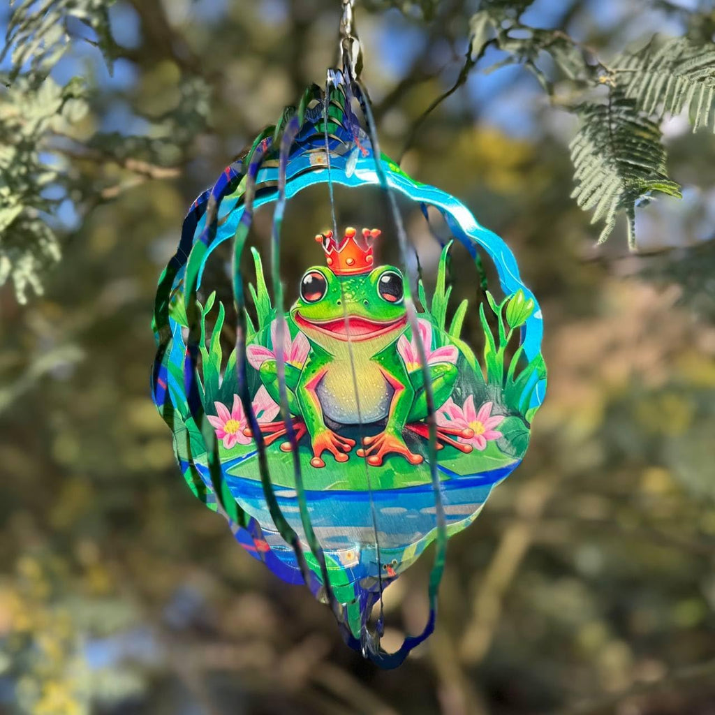 Frog Wind Spinner, 3D Hanging Stainless Steel Garden Spinner, Wind Spinner Hanging for Outdoor & Indoor Décor, Unique Gifts for Yard Garden Decoration or Patio Décor (Frog)